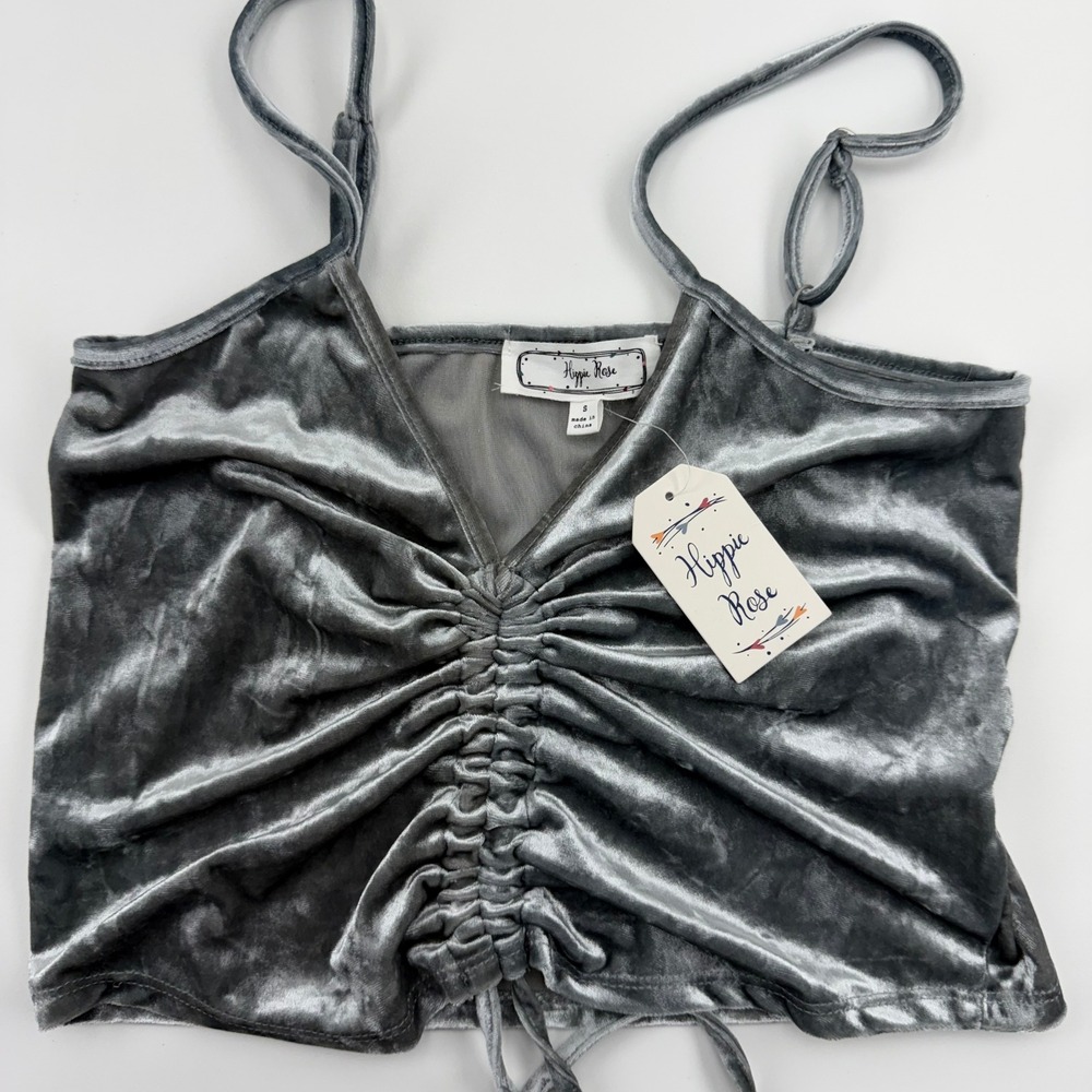 Hippie Rose Silver Slate Velvet Cinched Front Cami Crop Top HFIK12518 Womens S